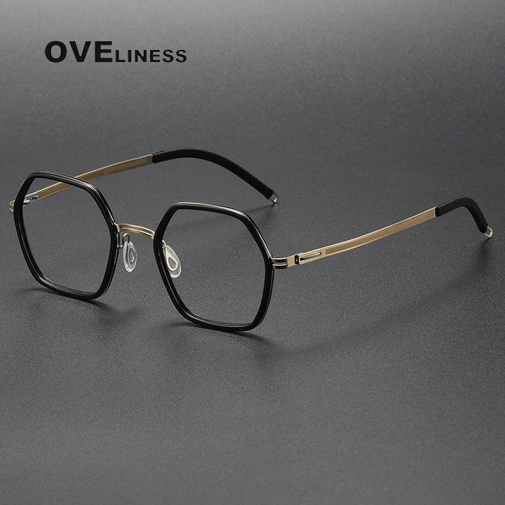 Oveliness Women's Full Rim Hexagon Acetate Titanium Eyeglasses 820222