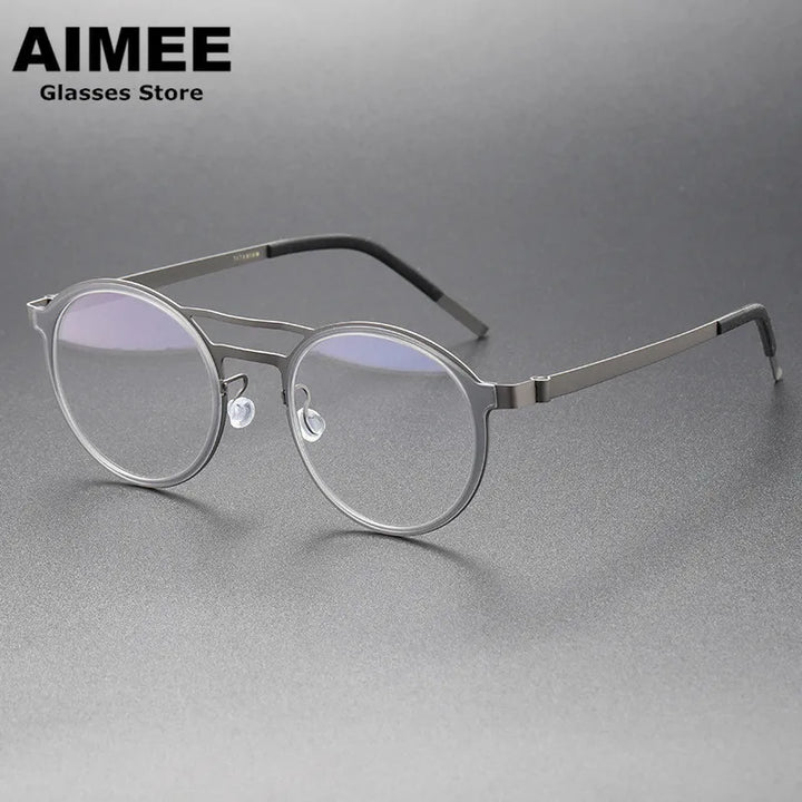 Aimee Unisex Full Rim Round Double Bridge Titanium Eyeglasses 9739 Full Rim Aimee   