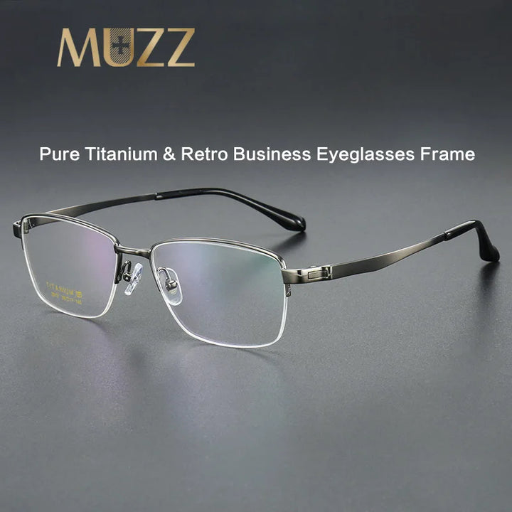 Muzz Men's Semi Rim Big Square Brow Line Titanium Eyeglasses 82913