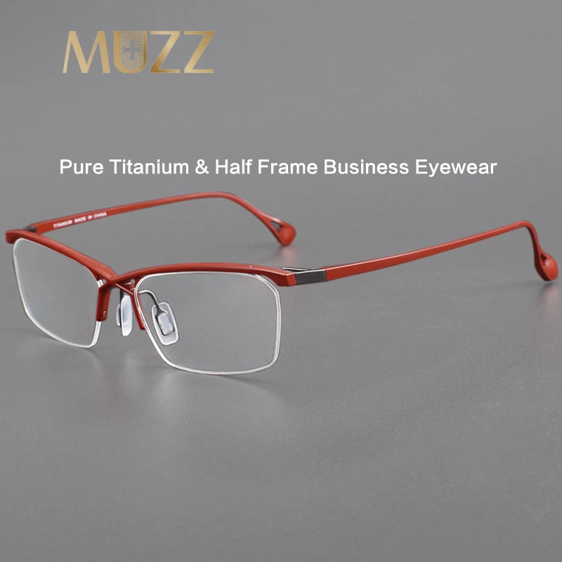 Muzz Mens Semi Rim Rectangle Titanium Eyeglasses 222 Semi Rim Muzz   