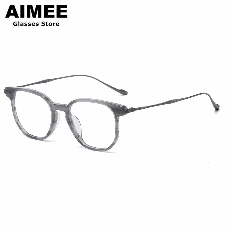 Aimee Unisex Full Rim Round Square Titanium Acetate Eyeglasses 5887 Full Rim Aimee Amber  