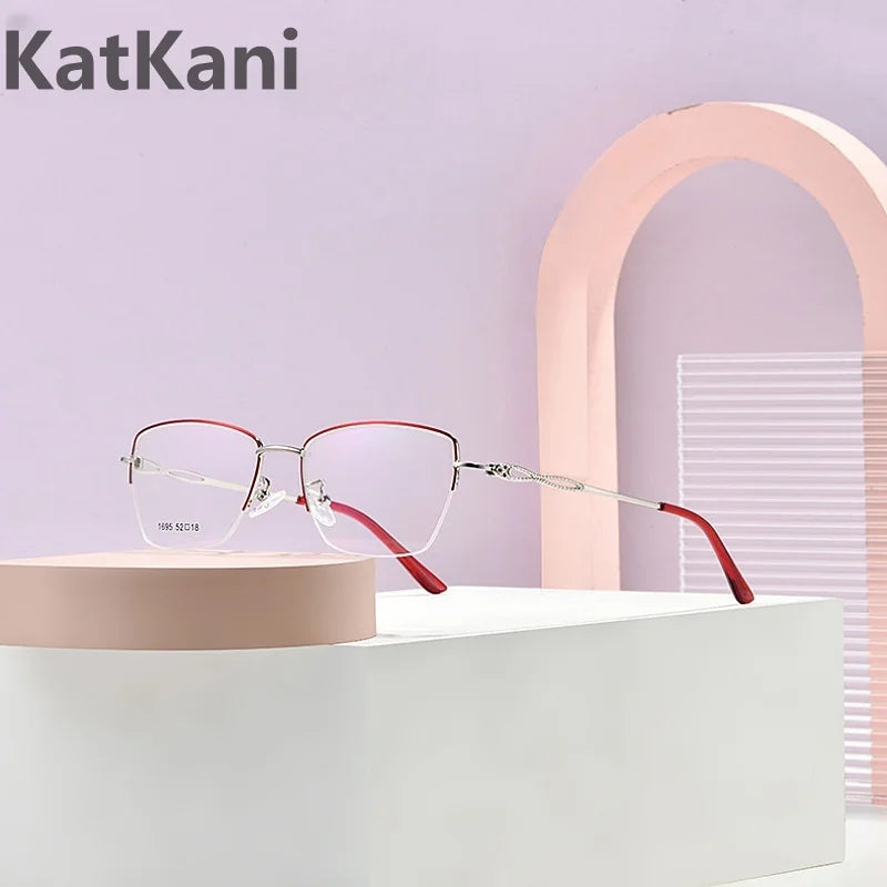 KatKani Womens Semi Rim Square Alloy Eyeglasses 1695 Semi Rim KatKani Eyeglasses   