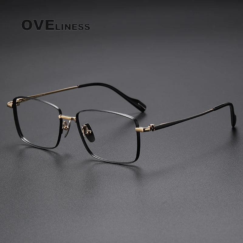 Oveliness Unisex Full Rim Rectangle Titanium Eyeglasses 81014 Full Rim Oveliness black gold  