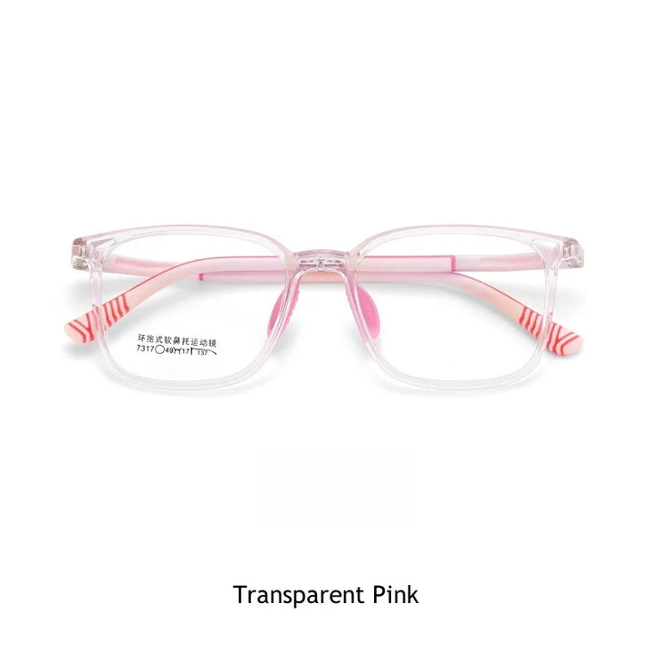 KatKani Unisex Children's Full Rim Square Tr 90 Silicone Eyeglasses 7317 Full Rim KatKani Eyeglasses Transparent Pink  