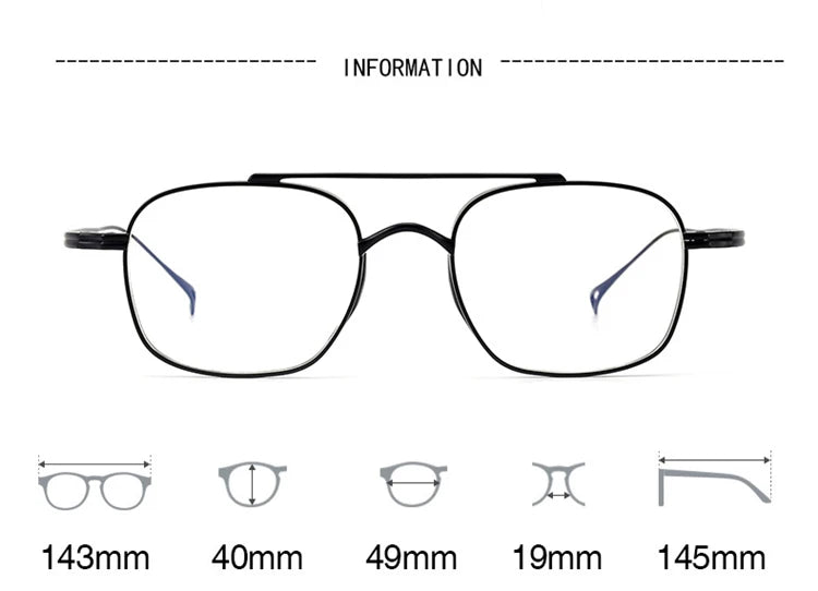 Black Mask Unisex Full Rim Square Double Bridge Titanium Eyeglasses K9501 Full Rim Black Mask   