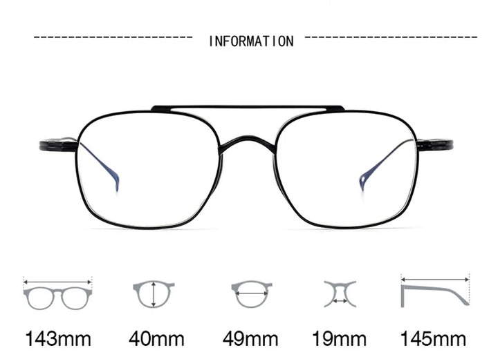 Black Mask Unisex Full Rim Square Double Bridge Titanium Eyeglasses K9501 Full Rim Black Mask   