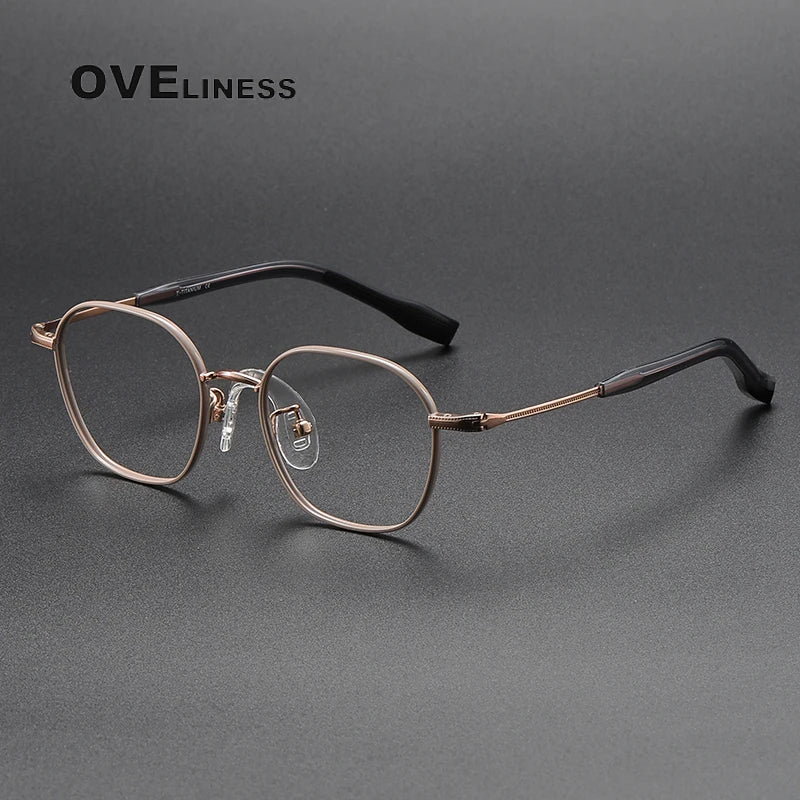 Oveliness Unisex Youth's Full Rim Polygon Titanium Eyeglasses O80941 Full Rim Oveliness coffee gold  