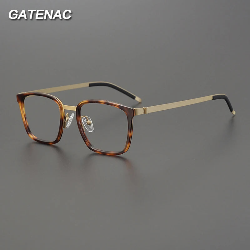 Gatenac Unisex Full Rim Square Acetate Stainless Steel Eyeglasses 1223 Full Rim Gatenac   