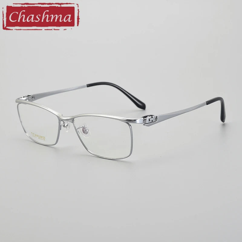 Summer Flower Men's Full Rim Big Square Brow Line Titanium Eyeglasses 86111 Full Rim Summer Flower Silver