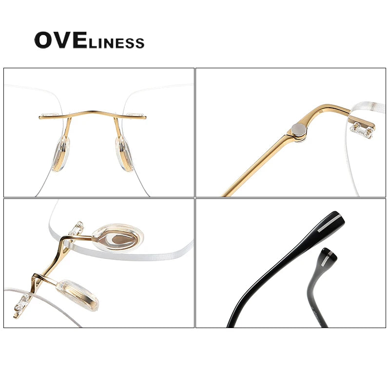 Oveliness Unisex Rimless Square Titanium Eyeglasses 80964 Rimless Oveliness   