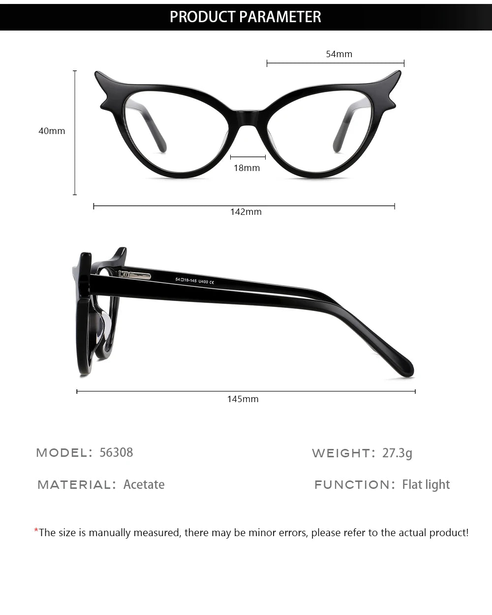 CCspace Unisex Full Rim Oval Cat Eye Acetate FiberReading Glasses 56308