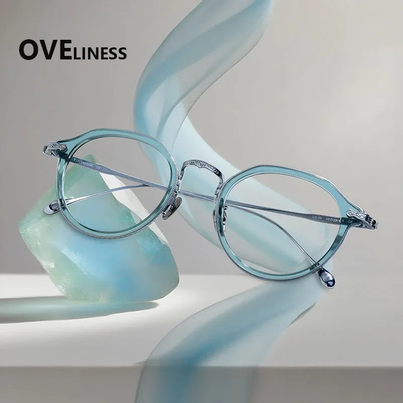 Oveliness Unisex Full Rim Flat Top Oval Acetate Titanium Eyeglasses 92209