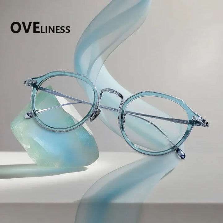 Oveliness Unisex Full Rim Flat Top Oval Acetate Titanium Eyeglasses 92209