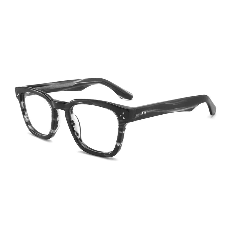 Gatenac Men's Full Rim Square Acetate Thick Temple Eyeglasses Gxyj1500 Full Rim Gatenac Gray Stripes  