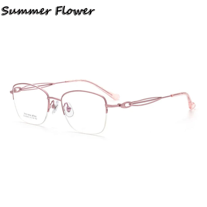 Summer Flower Women's Semi Rim Square Titanium Eyeglasses 50045 Semi Rim Summer Flower Pink