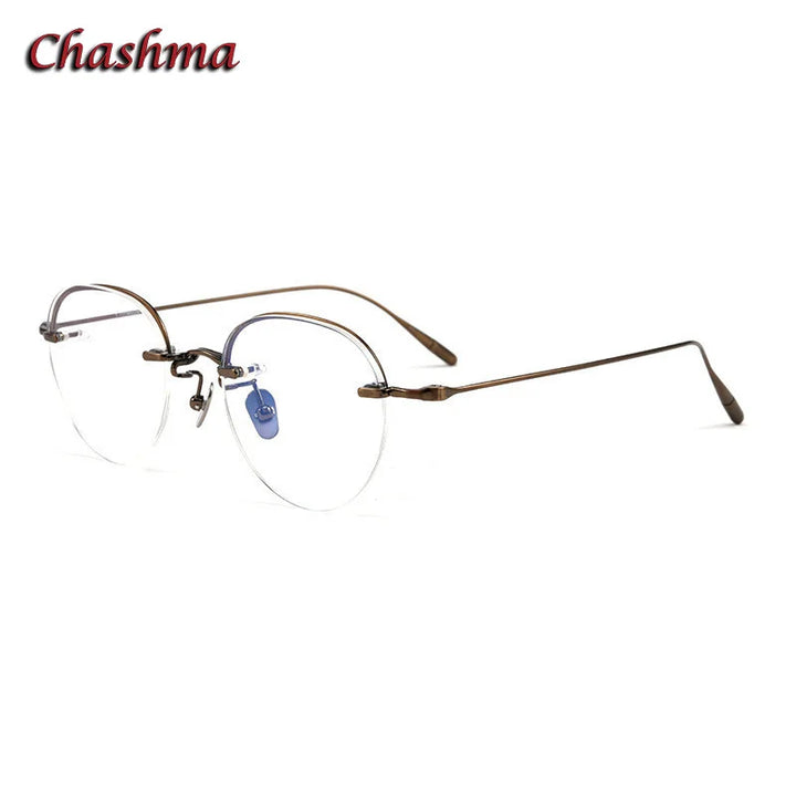 Chashma Ochki Women's Small Semi Rim Flat Top Round Titanium Eyeglasses 0611 Semi Rim Chashma Ochki Bronze  