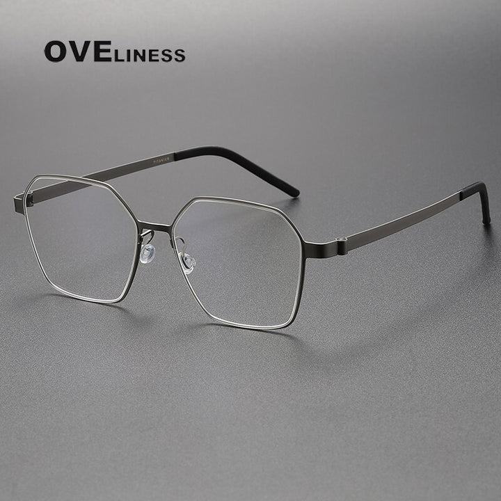 Oveliness Unisex Full Rim Polygon Titanium Eyeglasses 9624 Full Rim Oveliness gun  