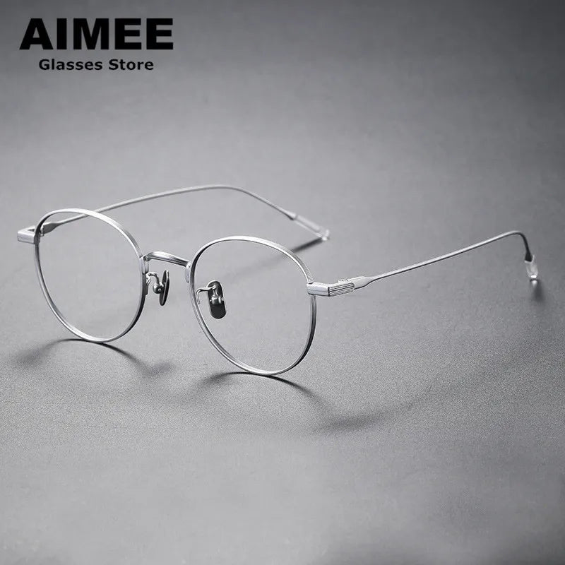 Aimee Unisex Full Rim Round Titanium Eyeglasses 80804 Full Rim Aimee Silver  