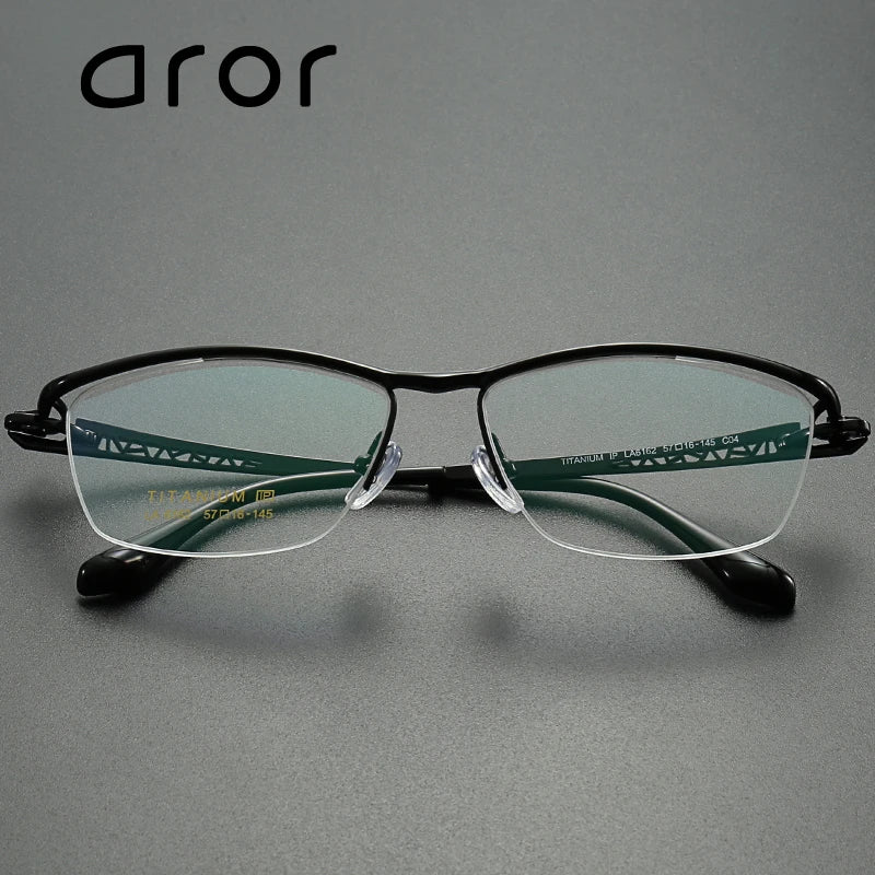 Aror Men's Semi Rim Square Oval Titanium Eyeglasses 96162 Semi Rim Aror