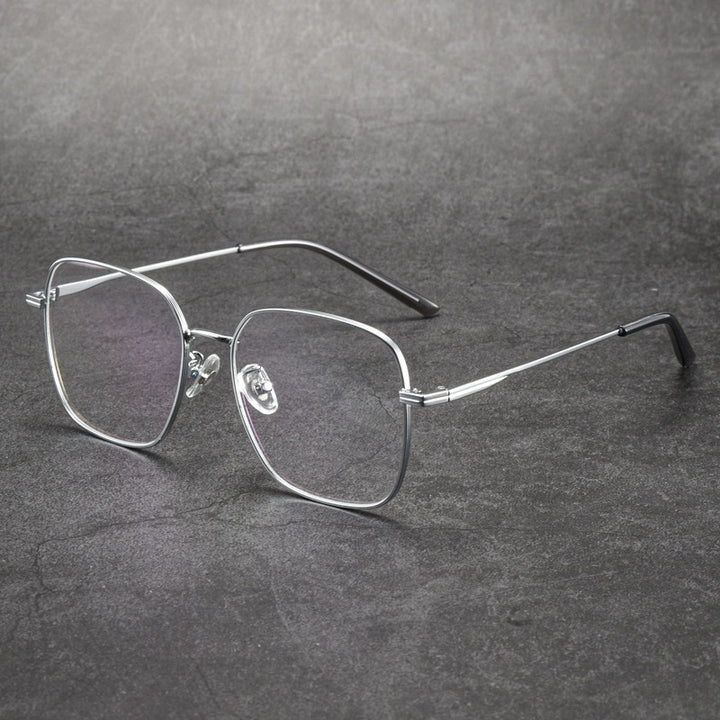 KatKani Unisex Full Rim Square Small Titanium Alloy Eyeglasses 1821 Full Rim KatKani Eyeglasses Silver  