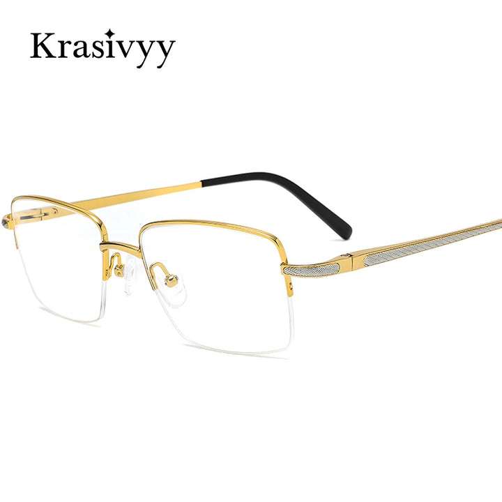 Krasivyy Men's Semi Rim Big Polygon Square Titanium Eyeglasses 50022