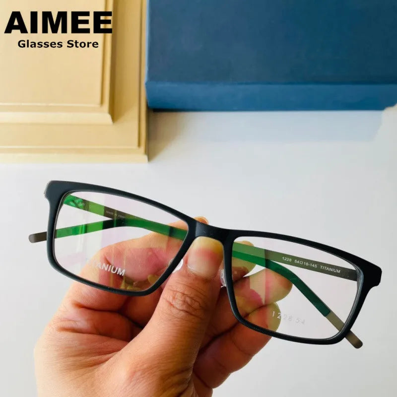 Aimee Unisex Full Rim Square Titanium Acetate Eyeglasses 1228 Full Rim Aimee Black-Gun  