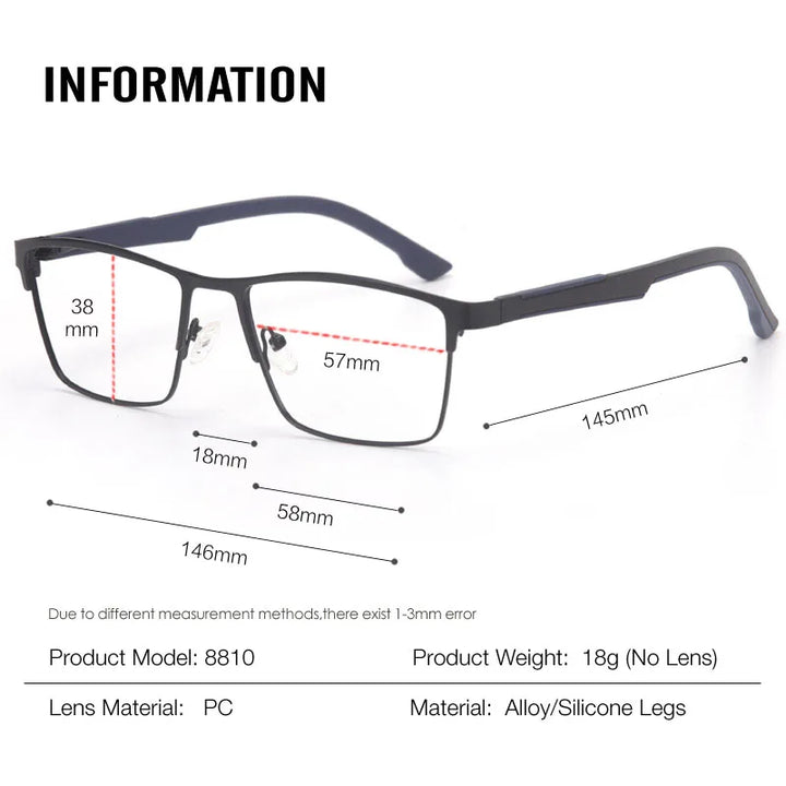 Muzz 8810 men's square alloy sports prescription eyeglasses — view 2