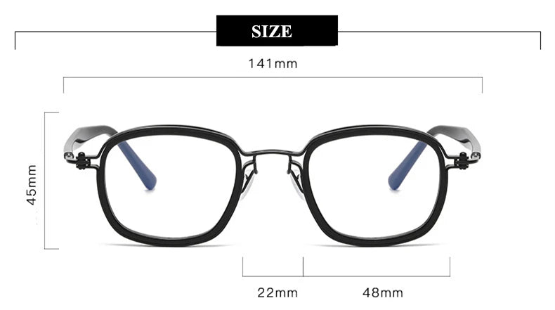 Black Mask Unisex Full Rim Square Titanium Acetate Eyeglasses 45863