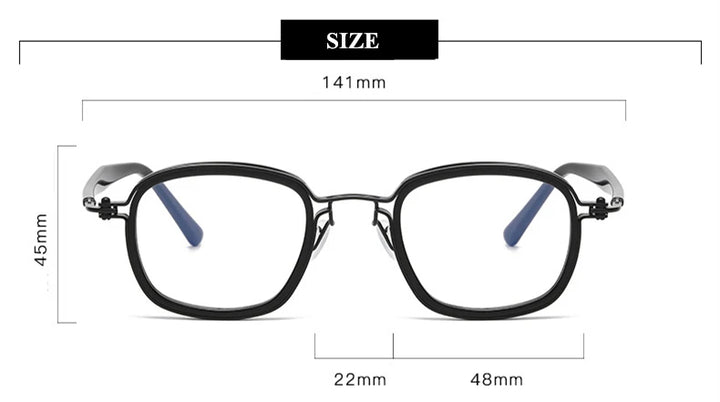 Black Mask Unisex Full Rim Square Titanium Acetate Eyeglasses 45863 Full Rim Black Mask