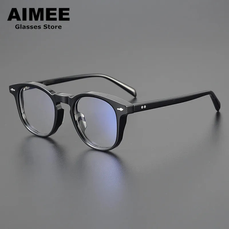 Aimee Unisex Full Rim Round Thick Acetate Eyegalsses 14749 Full Rim Aimee Black  