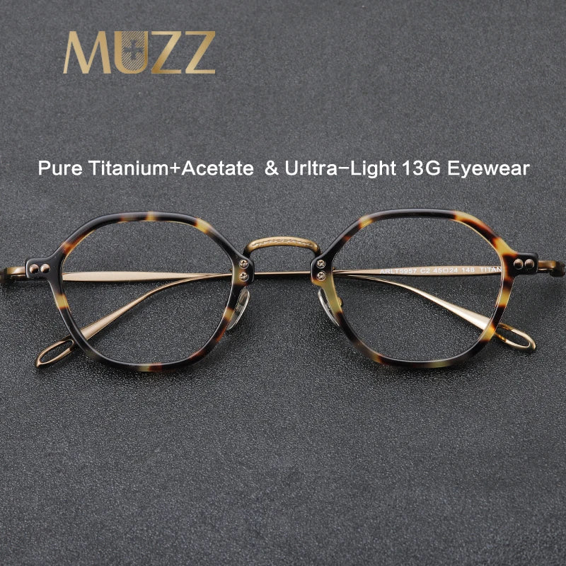 Muzz Unisex Full Rim Polygon Oval Titanium Acetate Eyeglasses 5957 Full Rim Muzz   