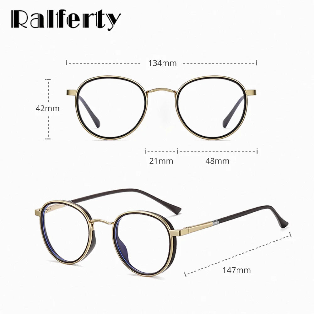 Ralferty Women's Full Rim Round Acetate Alloy Eyeglasses Clip On Sunglasses 517706