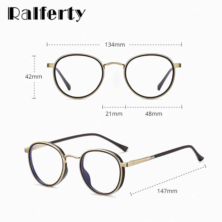 Ralferty Women's Full Rim Round Acetate Alloy Eyeglasses Clip On Sunglasses 517706