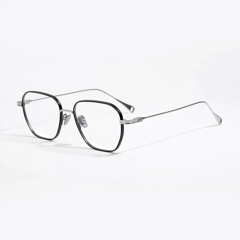 Black Mask Unisex Full Rim Square Polygon Titanium Eyeglasses 49013 Full Rim Black Mask Black-Silver