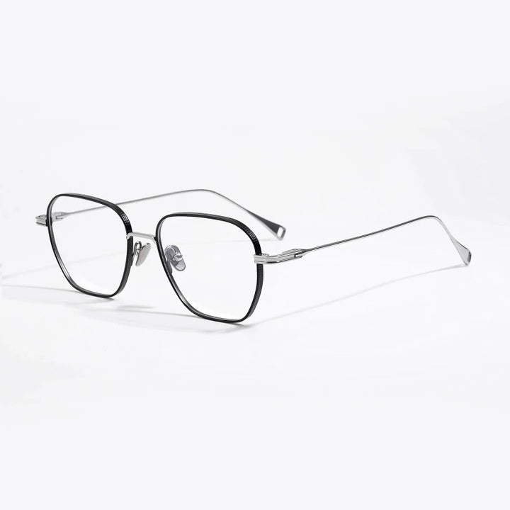 Black Mask Unisex Full Rim Square Polygon Titanium Eyeglasses 49013 Full Rim Black Mask Black-Silver