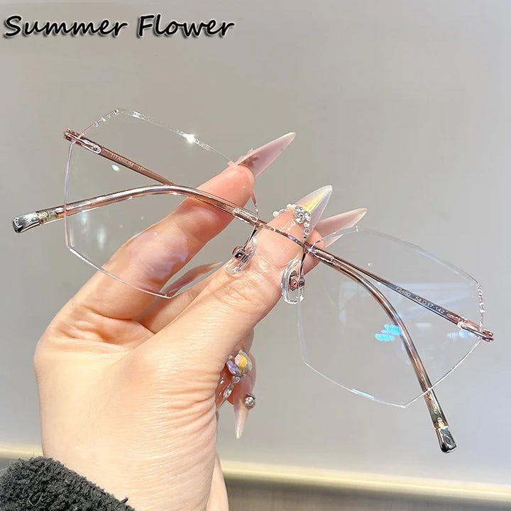 Summer Flower Women's Rimless Polygon Titanium Eyeglasses 524369