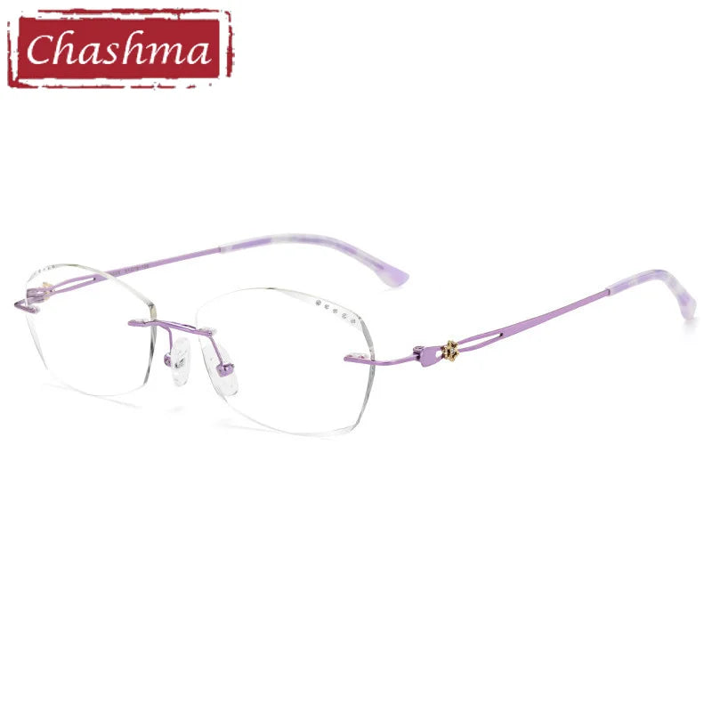 Chashma Ottica Women's Rimless Oval Square Titanium Eyeglasses 3028 Rimless Chashma Ottica Purple- Transparent  