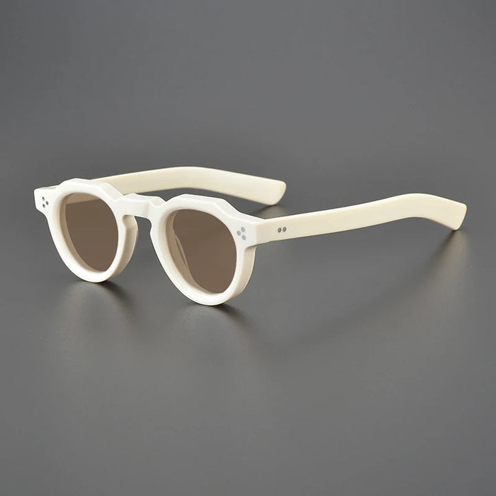 Gatenac Unisex Full Rim Flat Top Round Acetate Polarized Sunglasses M002 Sunglasses Gatenac Milky Brown  