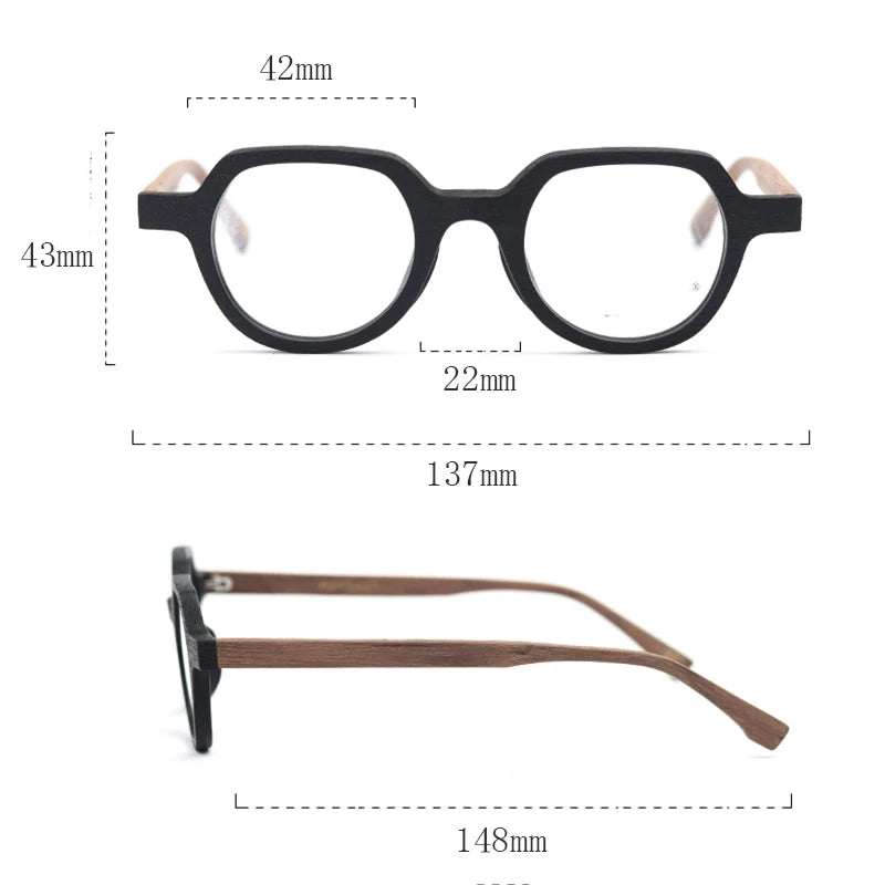 Hdcrafter Unisex Full Rim Flat Top Oval Wood Eyeglasses 6012 Full Rim Hdcrafter Eyeglasses   