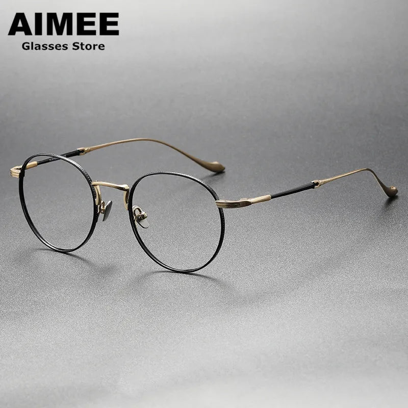 Aimee Unisex Full Rim Round Titanium Eyeglasses 3058 Full Rim Aimee Black-Golden  