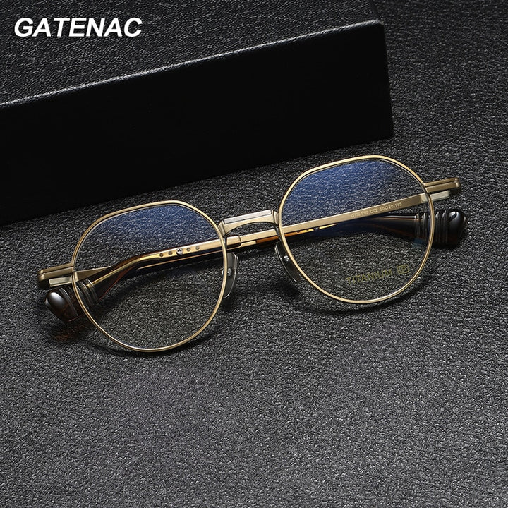 Gatenac Unisex Full Rim Round Titanium Eyeglasses Gxyj1065 Full Rim Gatenac   