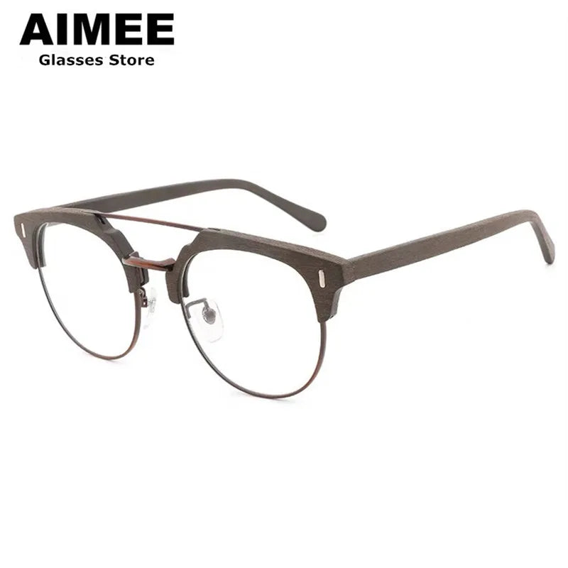 Aimee Unisex Full Rim Round Double Bridge Acetate Alloy Eyeglasses 1093