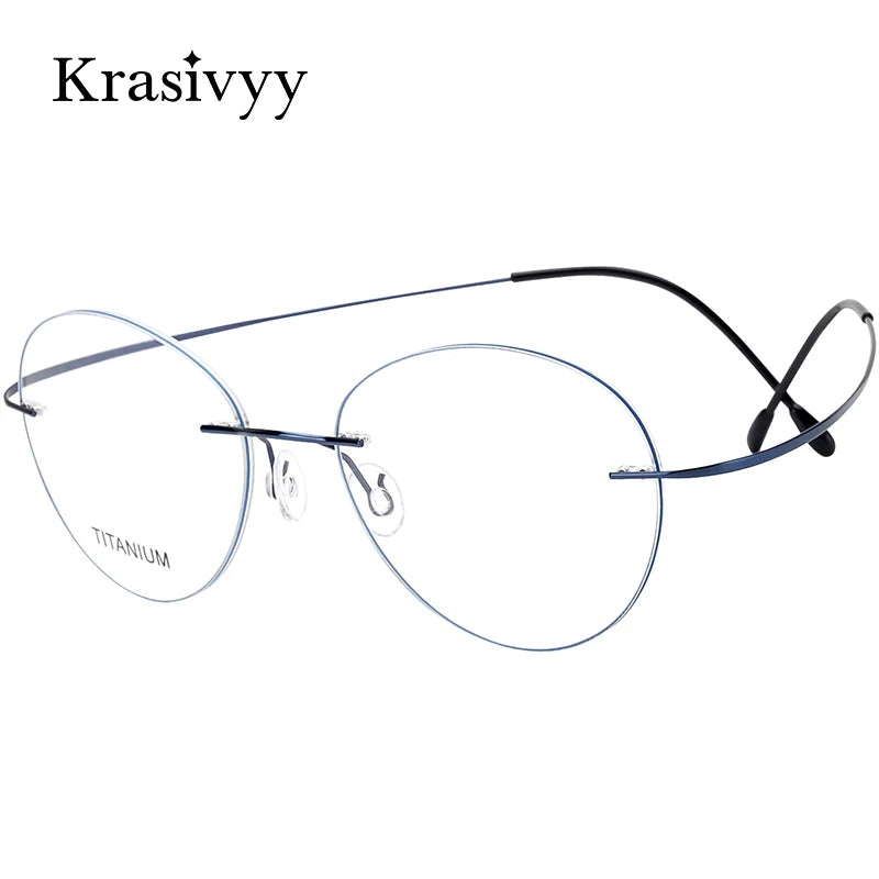 Krasivyy Unisex Rimless Oval Round Titanium Eyeglasses 36019