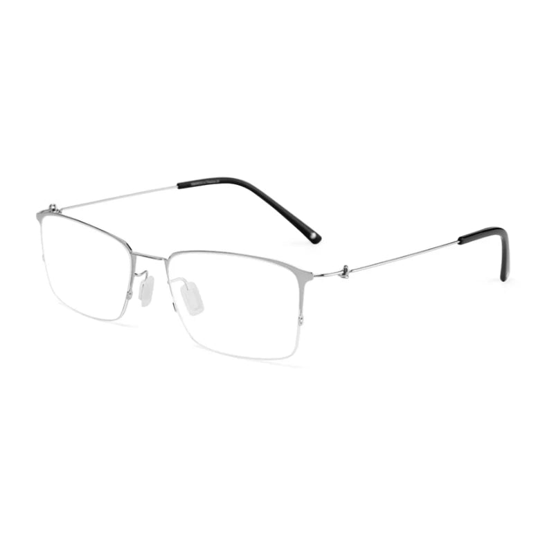 Black Mask Unisex Semi Rim Rectangle Titanium Eyeglasses 8203 Semi Rim Black Mask Silver  