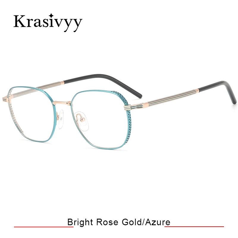 Krasivyy Women's Full Rim Flat Top Square Titanium Eyeglasses 16023 Full Rim Krasivyy Rose Gold Azure