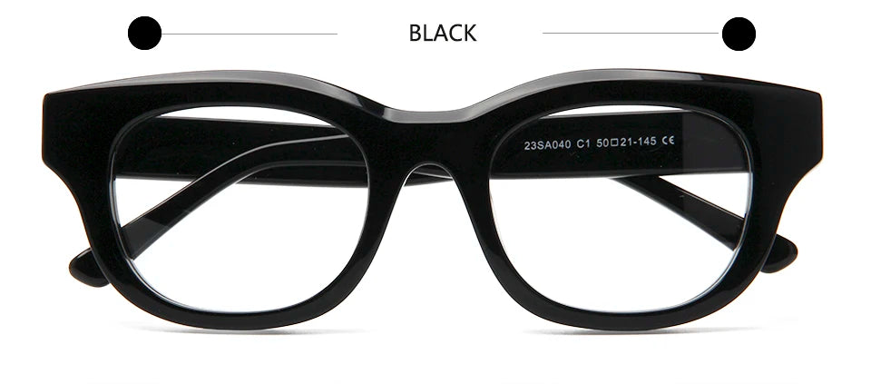 Esnbie Unisex Full Rim Square Oval Thick Acetate Eyeglasses 230401 Full Rim Esnbie Black  