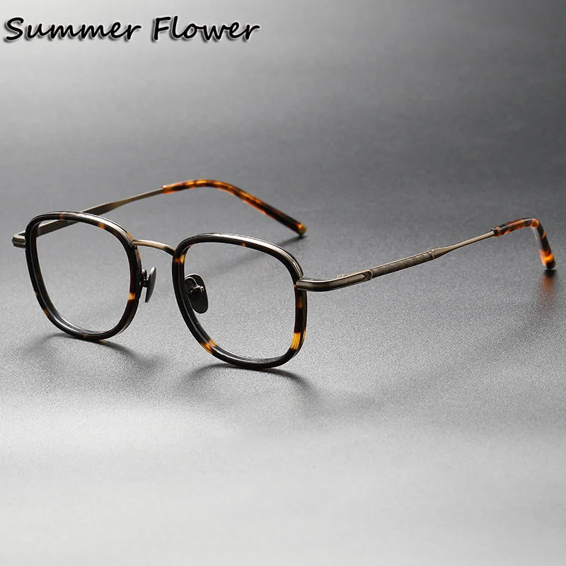 Summer Flower Unisex Full Rim Square Acetate Titanium Eyeglasses 14522 Full Rim Summer Flower Black Bronze 1