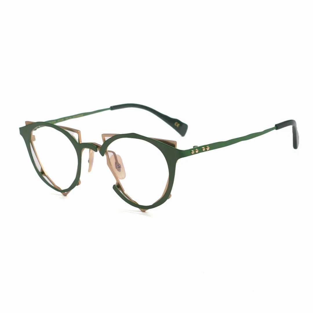 Aror Unisex Full Rim Irregular Oval Triangle Titanium Eyeglasses 49445 Full Rim Aror Green