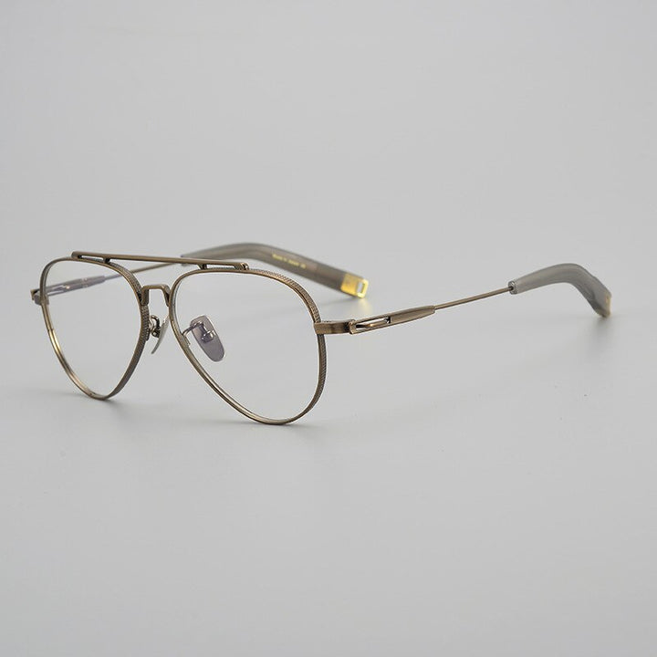 Hdcrafter Men's Full Rim Large Square Double Bridge Titanium Eyeglasses Hlsa-101 Full Rim Hdcrafter Eyeglasses Bronze  