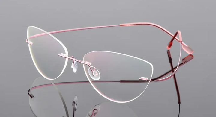 Brightzone Women's Rimless Oval Cat Eye Titanium Alloy Eyeglasses 713518 Rimless Brightzone Pink